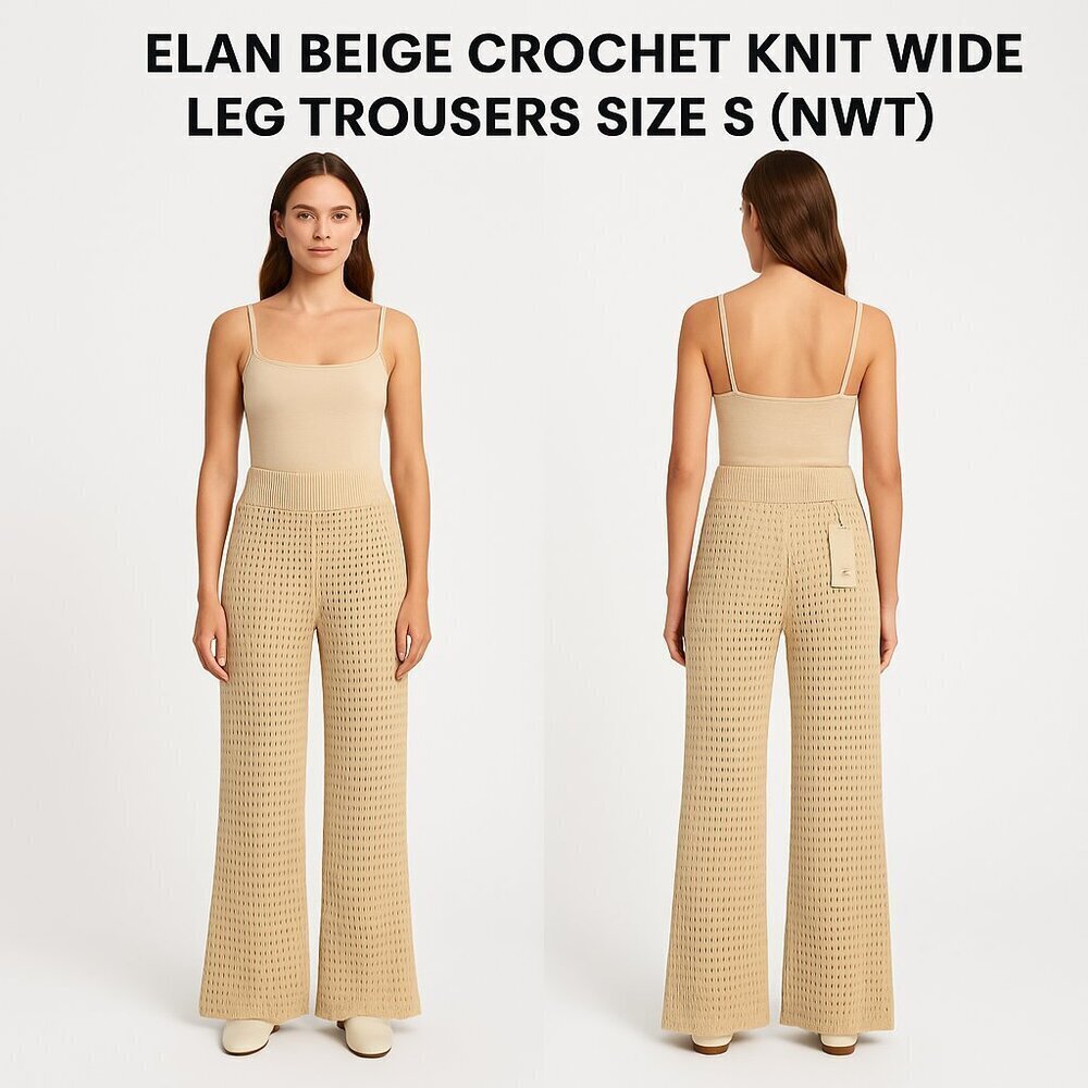 ELAN BEIGE CROCHET KNIT WIDE LEG TROUSERS SIZE S (NWT)